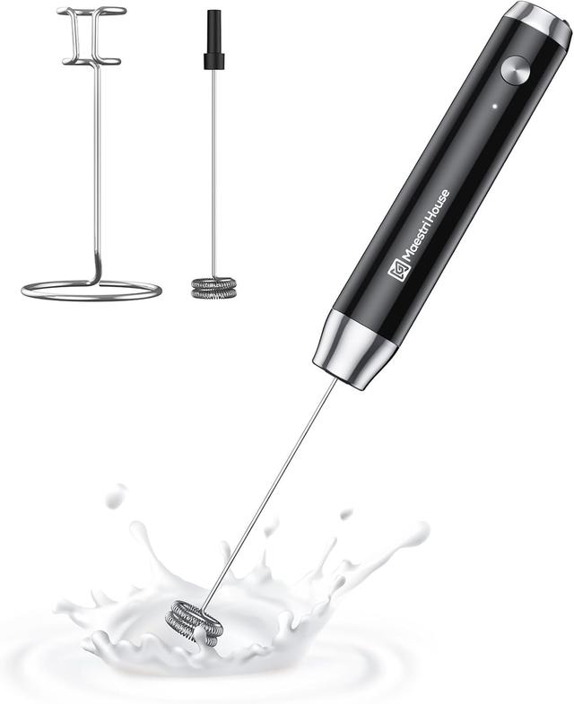Product image of Maestri House Rechargeable Milk Frother with Stand, LunaFro Handheld Electric Foam Maker Waterproof Detachable Stainless Steel Whisk Drink Mixer Foamer for Lattes, Cappuccino