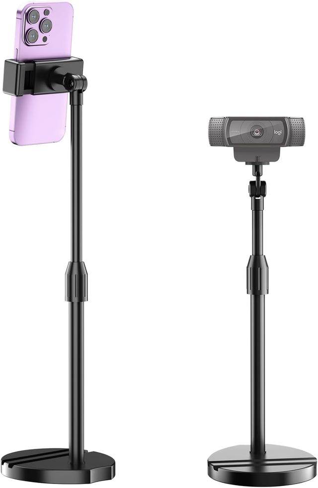 Product image of Telescopic Webcam Tripod Stand for Desk with Phone Holder, Desktop Webcam Mount Compatible with C922 C930e C920S C920 C615 C960 C920x Brio 4K, Table Phone Stand with 1/4'' Thread
