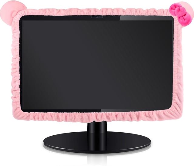 Product image of 1 Pcs 20''-29'' Kawaii Computer Monitor Cover with Cat Ear Design, Furry Cute Pink Monitor Dust Cover Protector Lovely Computer Accessories Laptop TV LCD Screen Decoration for Tablet
