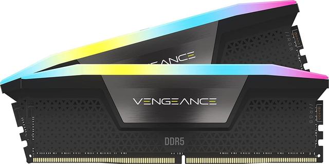 Product image of CORSAIR VENGEANCE RGB DDR5 RAM 32GB (2x16GB) 6400MHz CL36-48-48-104 1.35V Intel XMP Desktop Computer Memory - Black (CMH32GX5M2B6400C36)