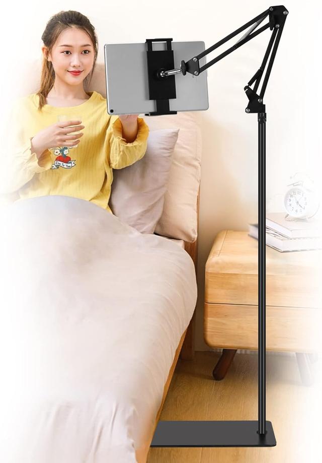 Product image of Tablet Floor Stand, Adjustable Universal 360-degree Rotatable Metal Tablet Holder, Phone Stand for iPad/iPhoneX/iPad Pro or Other 4.7~12.9 Inch-Screen Devices (Black)