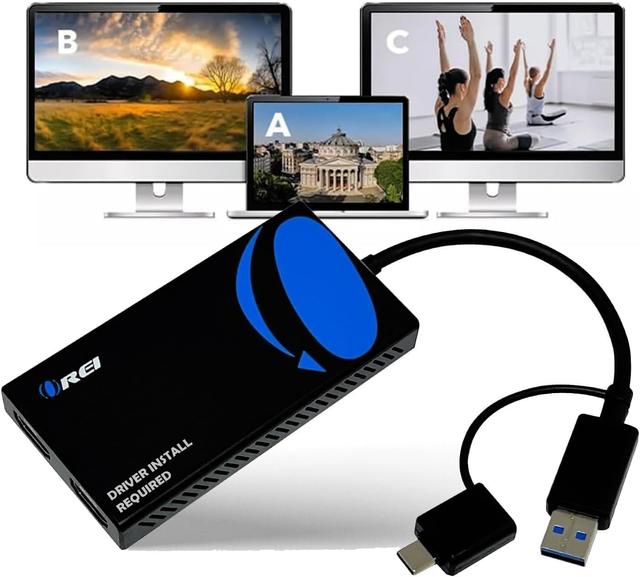 Product image of OREI SplitExtend HDMI Splitter Extended Display for Dual Monitor - Multi-Monitor Display 3 Separate Screens - USB A & USB-C Adapter to HDMI 2.0, 4K@30Hz Output 1, 1080p Output 2 for Windows, Mac OS G