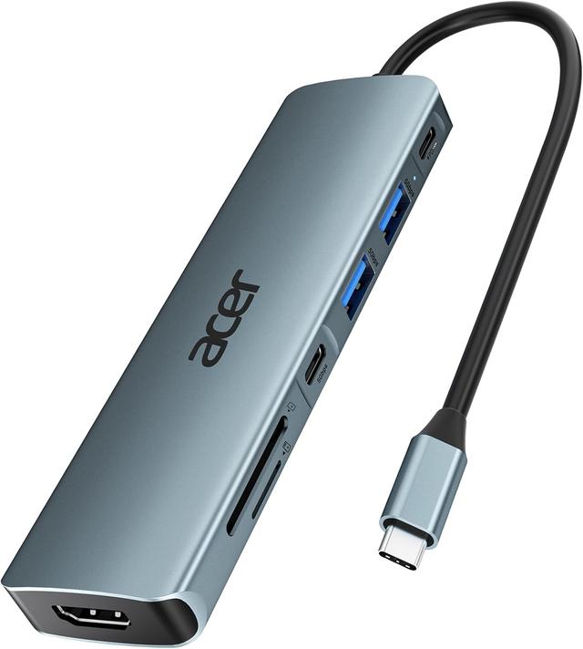 Product image of Acer USB C Hub, 7 in 1 USB C to HDMI Splitter, 2 USBA 3.1 GEN1 and 5Gbps Type-C Data Port, Type C Adapter with 4K HDMI Port, PD 100W Charging, SD Card Reader, for Laptop, PC, Desktop and More