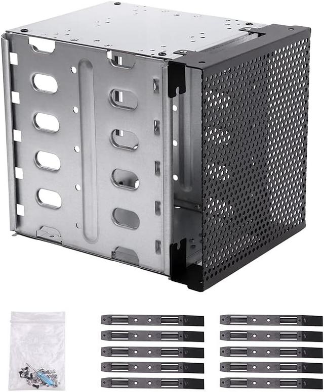 Product image of Hard Drive Cage,Galvanized Steel Plate + ABS Plastic Cage Hard Drive Tray Rack with Fan Space,Adapter Rack Bracket for Computer SATA 5.25in to 5X 3.5