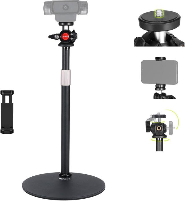Product image of Webcam Stand for Desk w/Phone Mount, 360° Ballhead, 1/4" Thread Compatible with Logitech BRIO C920, Height Adjustable Heavy Base Desktop Webcam Holder for Tiktok/YouTube Live Stream, DS012