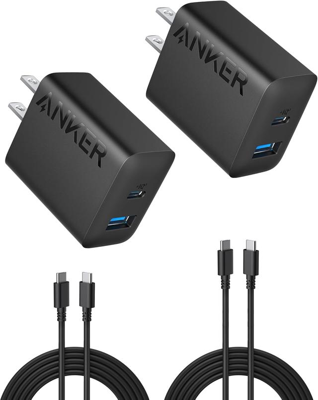 Product image of Anker iPhone 16 Charger, 2-Pack 20W Fast USB C Charger Block, for iPhone 16/16 Pro Max/15 Series/iPad Pro and More (Black, 2 Pack & 2 Cable)