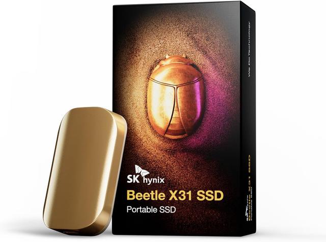 Product image of SK hynix Beetle X31 1TB Portable SSD with DRAM, up to 1050MB/s, USB 3.2 Gen2, External Hard Drive Compatible with PC, Mac, Laptop, PS5 (Champagne Gold)