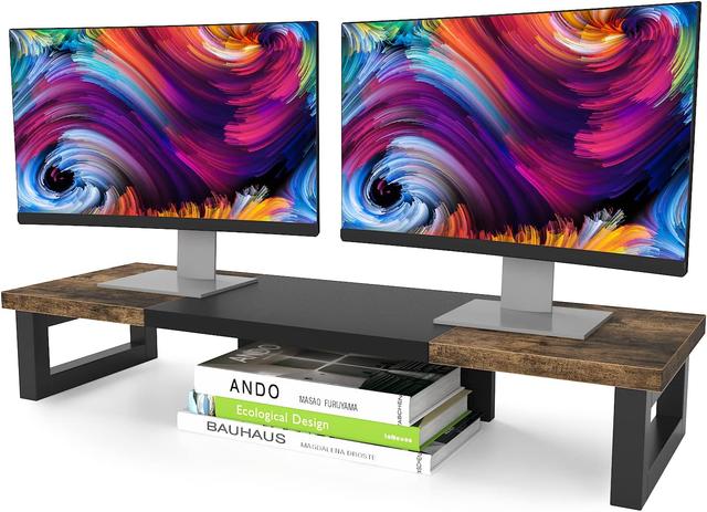 Product image of WESTREE Dual Monitor Stand Riser, Wood and Steel Monitor Stand Riser, Computer Monitor Stand for 2 Monitors, Multi-Purpose Desktop Storage Stand for Computer,Laptop,Printer,TV