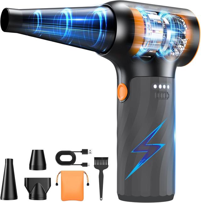 Product image of Compressed Air Duster, 260000RPM Cordless Electric Air Blower with Brushless Motor, 3-Speed Adjustable & Rechargeable – Powerful Dust Cleaner for Keyboard, Computer, Car, Outdoor, Air Bed