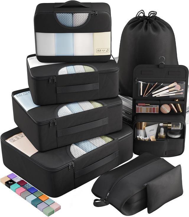 Product image of Veken 8 Set Packing Cubes for Travel Essentials, Suitcase Organizer Bags Set for Luggage, Road Trip Travel Accessories in 4 Sizes (Extra Large, Large, Medium, Small), Black