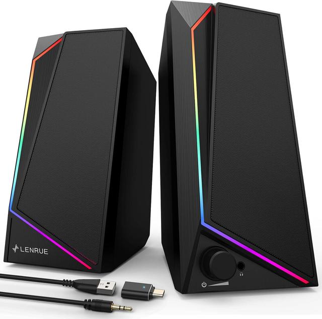 Product image of LENRUE Computer Speakers, USB/USB-C Powered PC Speakers with Loud Stereo Sound, Headphone-in for Desktop, iMac, MacBook, Laptop, Monitor (USB-C to USB Adapter Included)