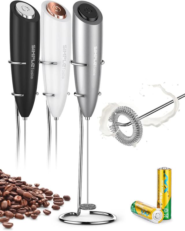 Product image of SIMPLETaste Milk Frother Handheld Battery Operated Electric Foam Maker, Drink Mixer with Stainless Steel Whisk and Stand for Cappuccino, Bulletproof Coffee, Latte