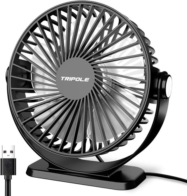 Product image of TriPole Small Desk Fan USB Powered Portable Fan 3 Speeds Strong Airflow Mini Fan 360°Rotation Personal Fan 5.1 Inch Table Fan for Home Office Bedroom Desktop, Black, 4.9ft Cable