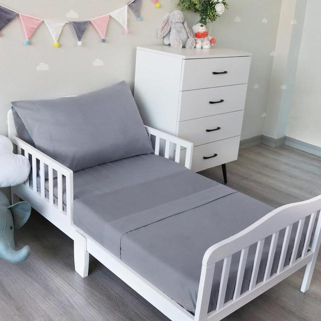 Product image of Biloban 3-Piece Toddler Sheet Set Microfiber, Toddler Bedding Set Includes Crib Mattress Sheet, Flat Sheet and Envelope Pillowcase, Silky Soft, Breathable and Lightweight, Grey