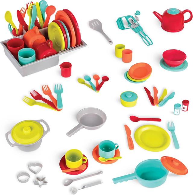 Product image of Battat – Toy Kitchen Set – 71Pc Pretend Cooking Accessories – 4 Table Settings & Cutlery – Dishwasher Safe & Worry-Free – 2 Years + – Deluxe Kitchen Playset
