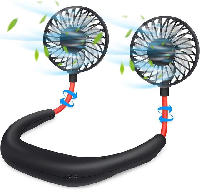 Product image of Portable Neck Fan 2500 mAh Rechargeable USB Hands-Free Mini Face Cooling Personal Double Headed Rotatable Small Fan for Working Office Reading Traveling Outdoor Sport