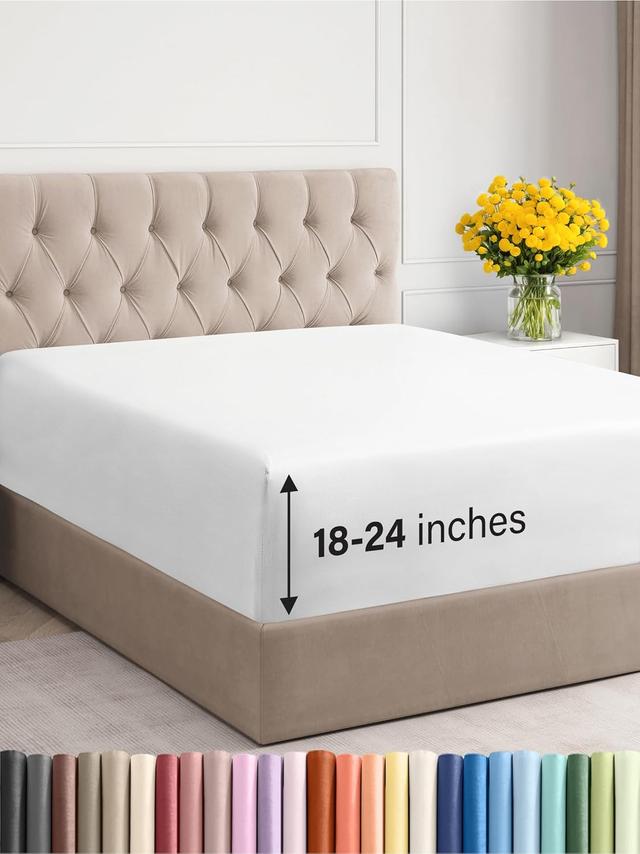 Product image of Extra Deep King Fitted Sheet - Hotel Luxury Single Fitted Sheet Only - Easily Fits 18 inch to 24 inch Mattress - Ultra Soft, Wrinkle Free w/Extra Deep Pockets - Easy-Care, Breathable & Comfy - White