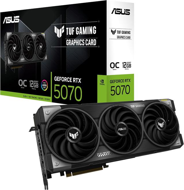 Product image of ASUS TUF Gaming GeForce RTX ™ 5070 12GB GDDR7 OC Edition Gaming Graphics Card (PCIe® 5.0, HDMI®/DP 2.1, 3.125-slot, Military-Grade Components, Protective PCB Coating, axial-tech Fans)