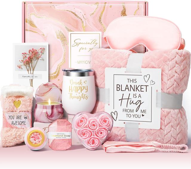 Product image of Birthday Gifts for Women Self Care Gifts Get Well Soon Gifts, Rose Relaxing Spa Gifts Basket Care Package w/ Luxury Flannel Blanket, Unique Mothers Day Gifts for Mom Her Friend Sister Wife Grandma