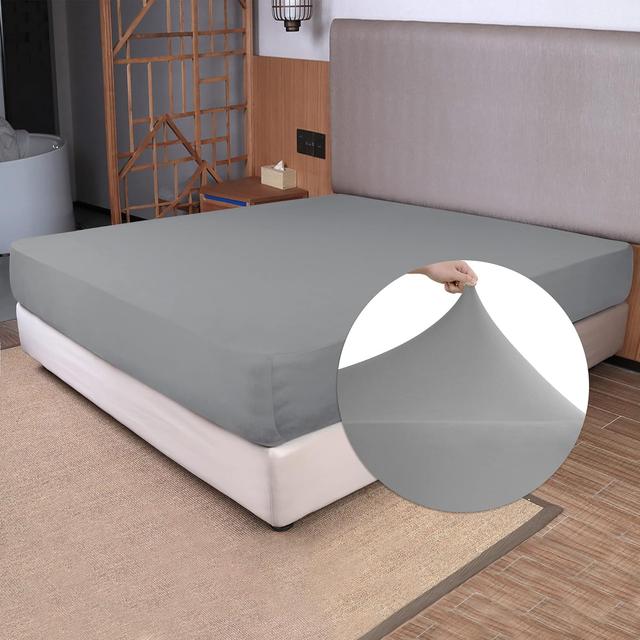 Product image of Queen Size Fitted Sheet Only - 4-Way Stretch Jersey Knit, Cozy T-Shirt Soft, Wrinkle Free, Snug Fit & Stay in Place, No More Slipping Off for Mattress (Deep: 5"-16") - Light Gray, Queen