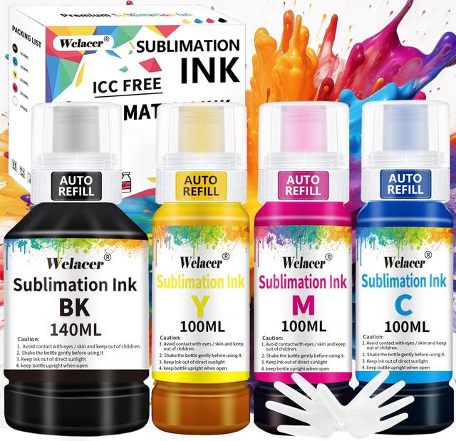 Product image of Sublimation Ink 440ML Autofill Bottles Refill for Epson ET-2800 ET-15000 ET-2803 ET-2850 ET2400 ET2720 ET2760 ET2750 ET4800 etc.High-Yield Inkjet Printers Heat Press Transfer on Mugs